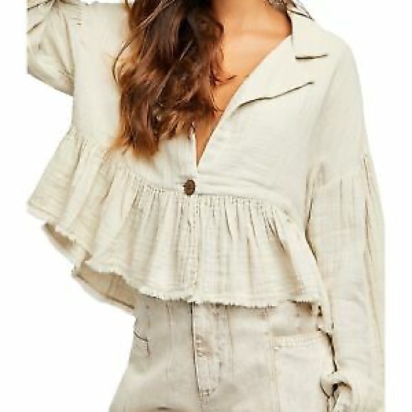 Free People Jackets & Blazers - FREE PEOPLE Womens Beige Ruffled Short Length Jacket Size M